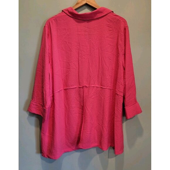 Ali Miles Pink Guazy 3/4 Sleeve 1/2 Button Oversized Tunic Top Sz 2X - Picture 4 of 7